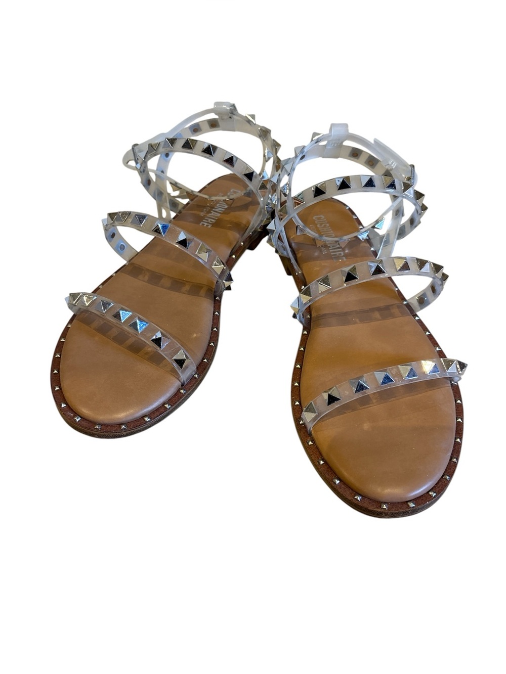 Cushionaire - Clear Studded Strappy Flat Sandals - size 6